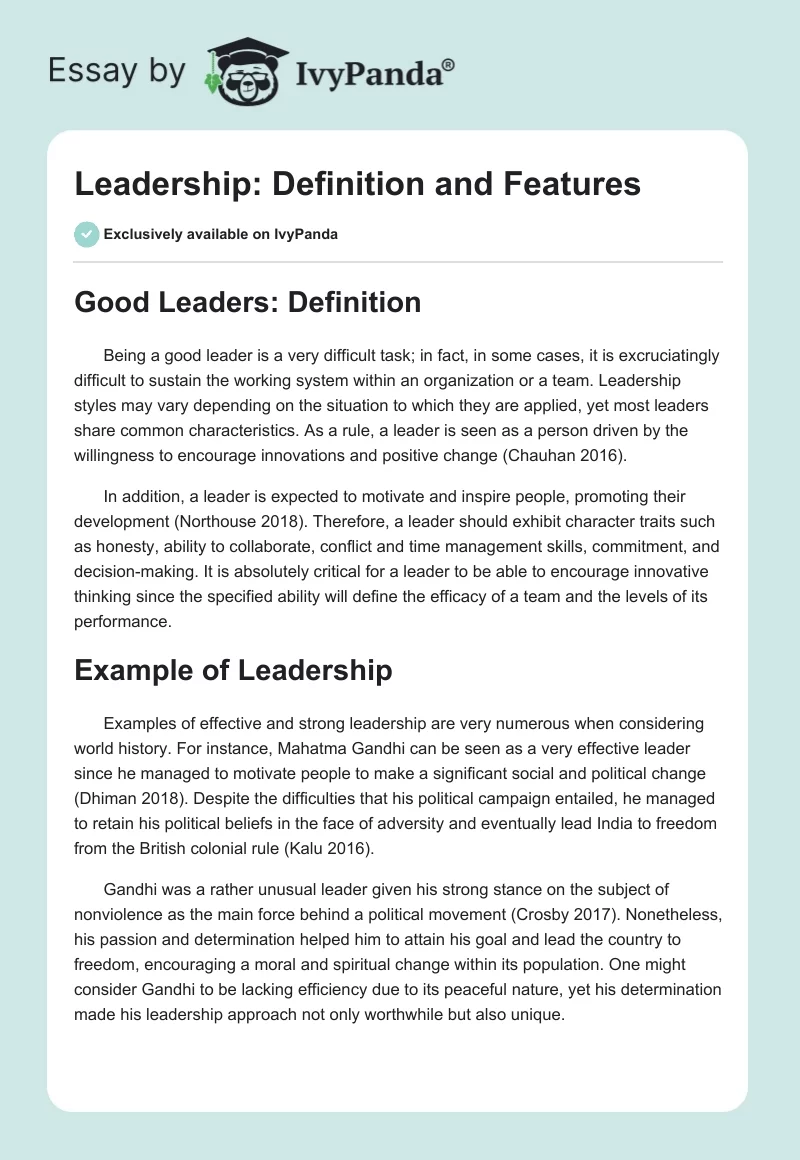 Leadership: Definition and Features. Page 1