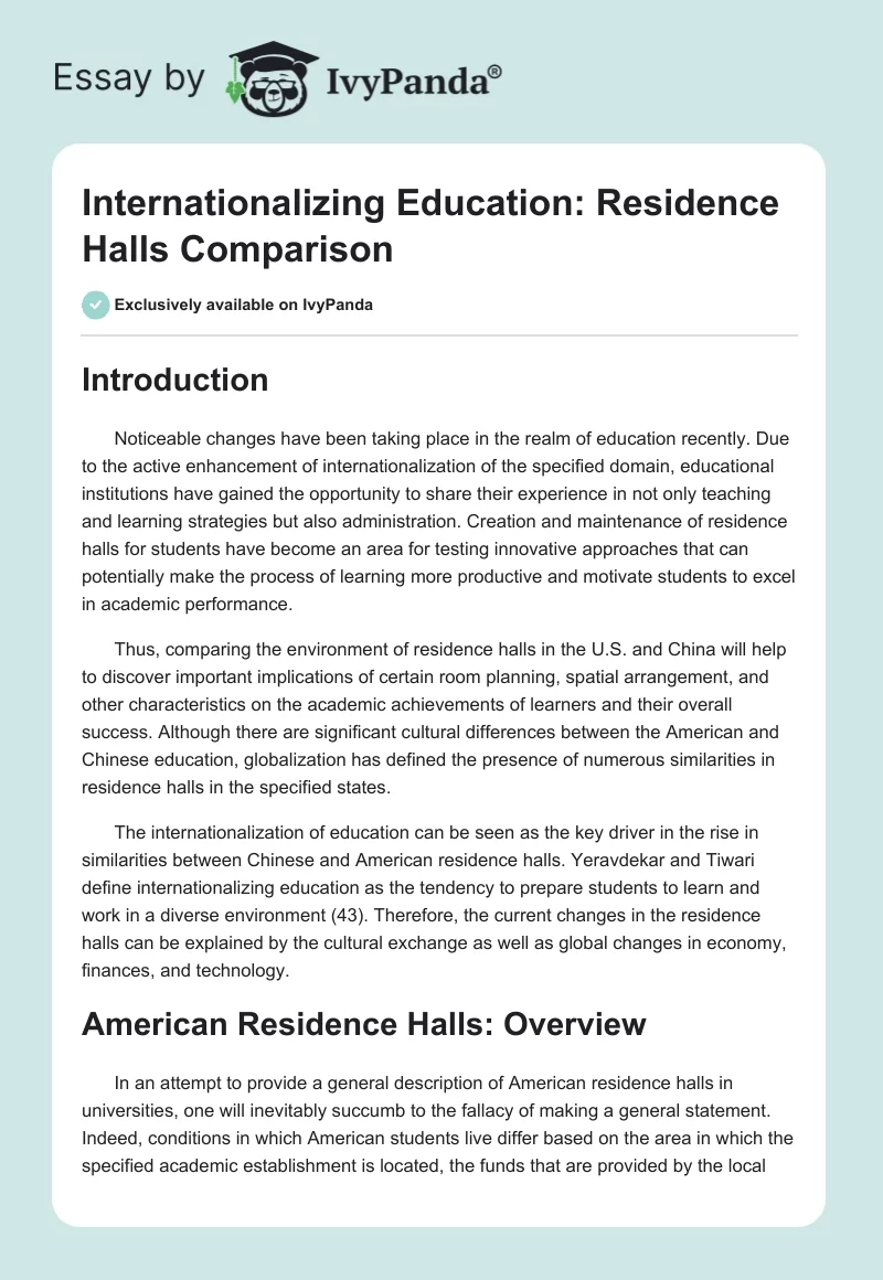 Internationalizing Education: Residence Halls Comparison. Page 1
