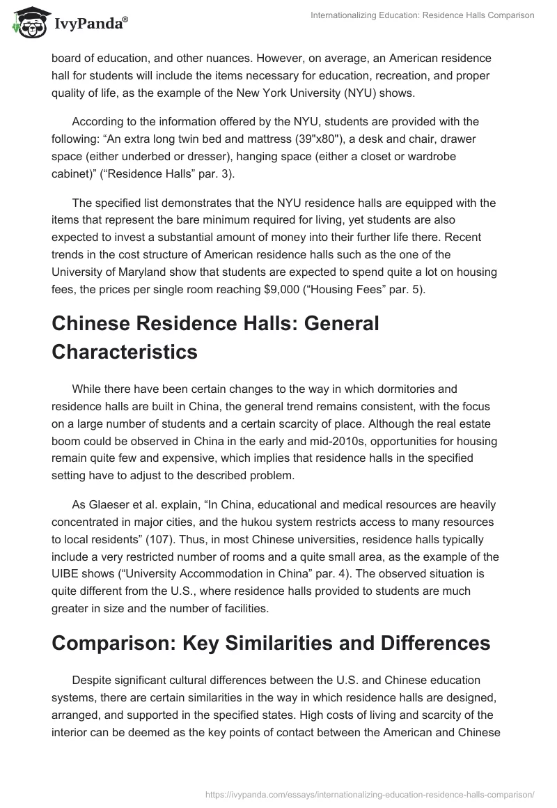 Internationalizing Education: Residence Halls Comparison. Page 2