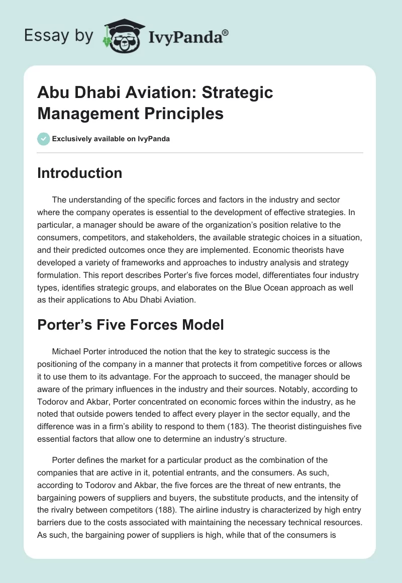 Abu Dhabi Aviation: Strategic Management Principles. Page 1