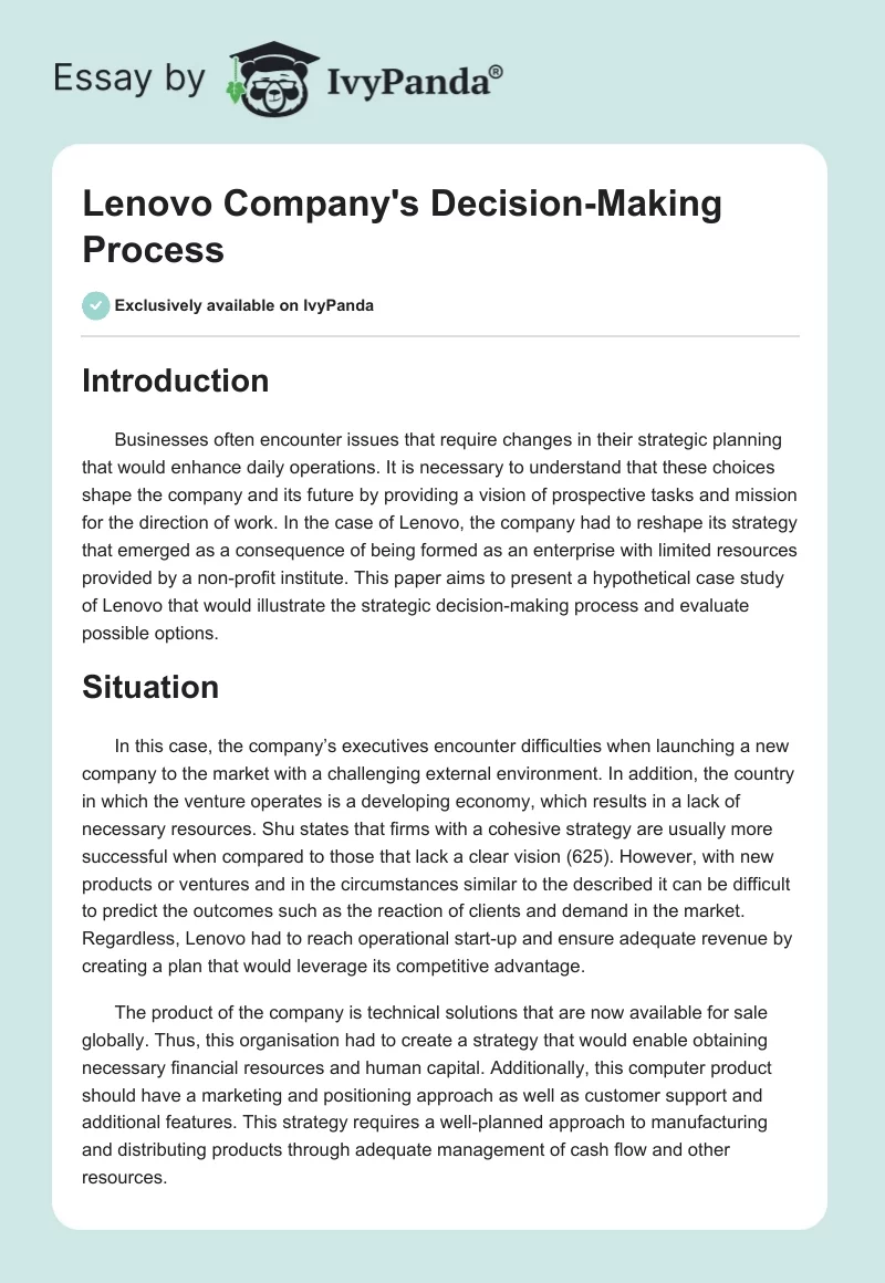Lenovo Company's Decision-Making Process. Page 1