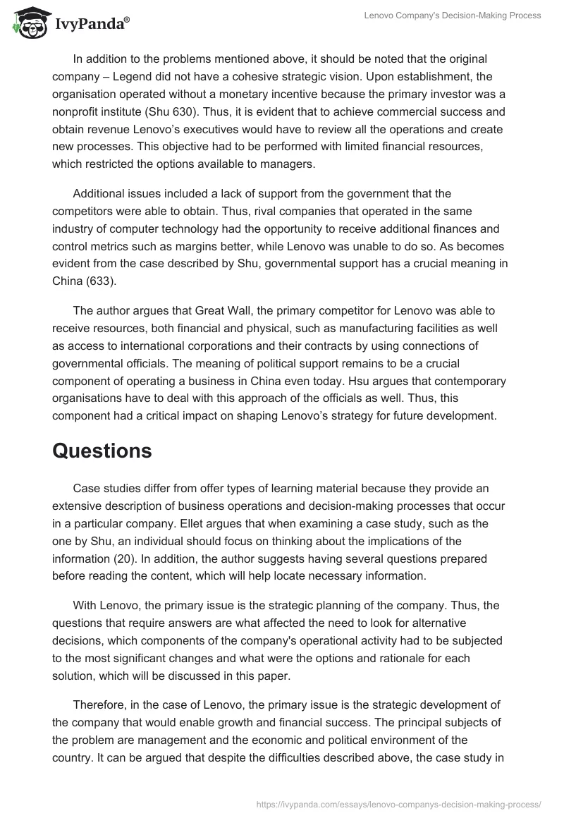 Lenovo Company's Decision-Making Process. Page 2