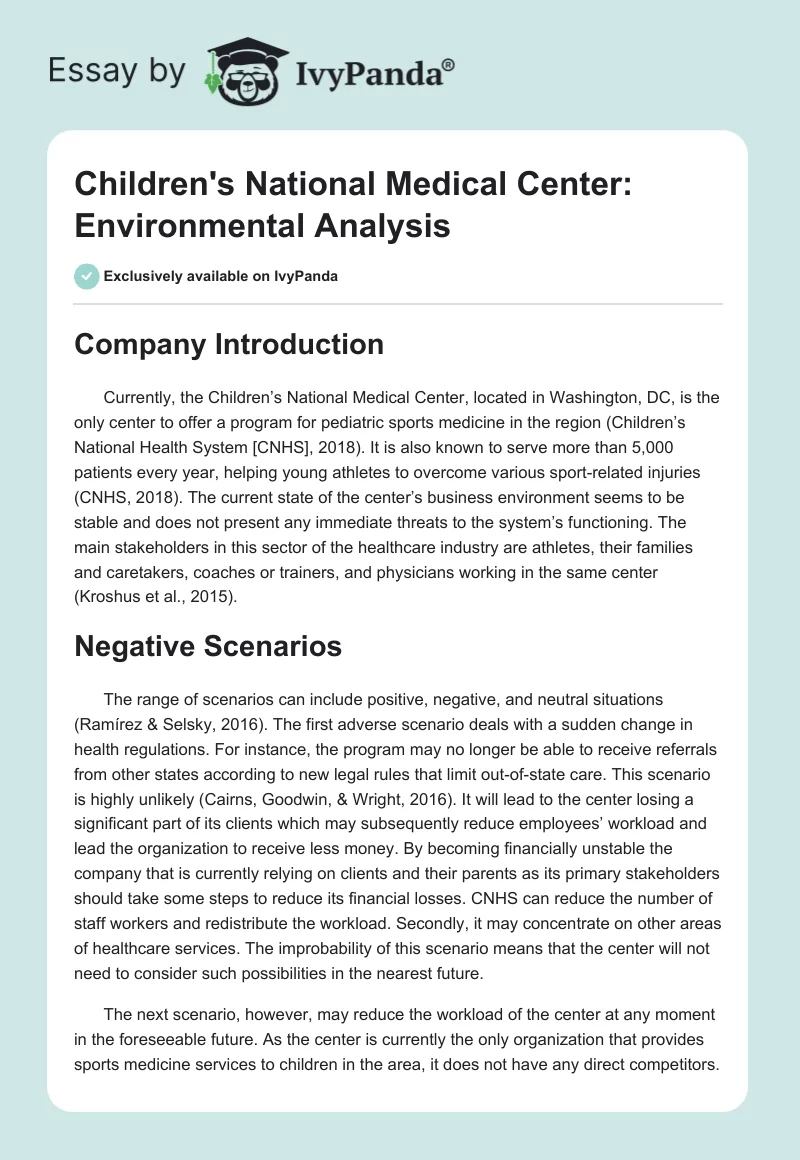 Children's National Medical Center: Environmental Analysis. Page 1