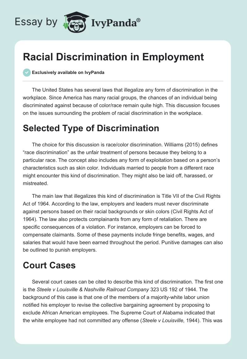 Racial Discrimination in Employment. Page 1