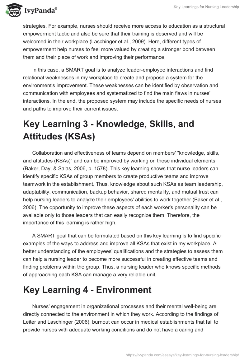 Key Learnings for Nursing Leadership. Page 2