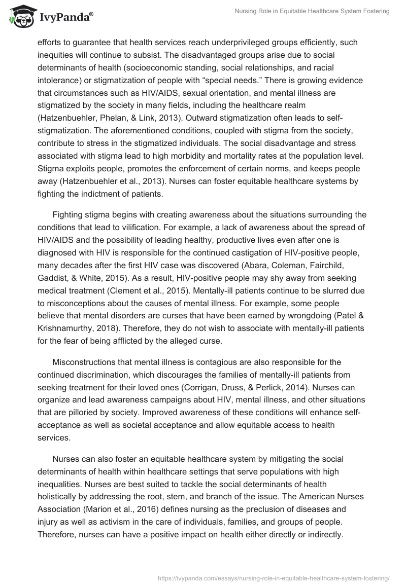 Nursing Role in Equitable Healthcare System Fostering. Page 3