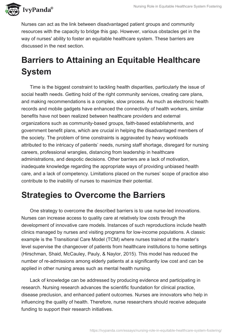 Nursing Role in Equitable Healthcare System Fostering. Page 4