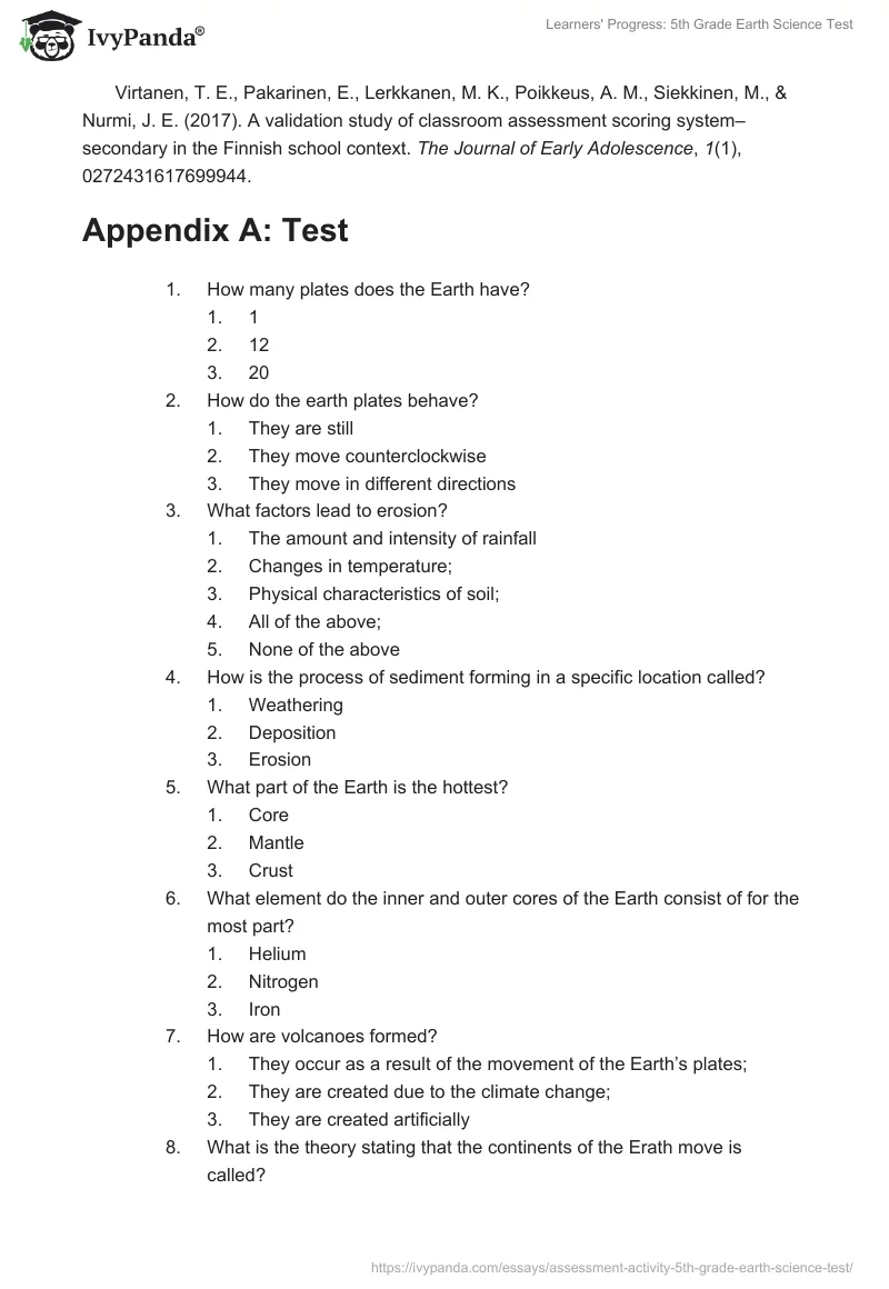 Learners' Progress: 5th Grade Earth Science Test. Page 4
