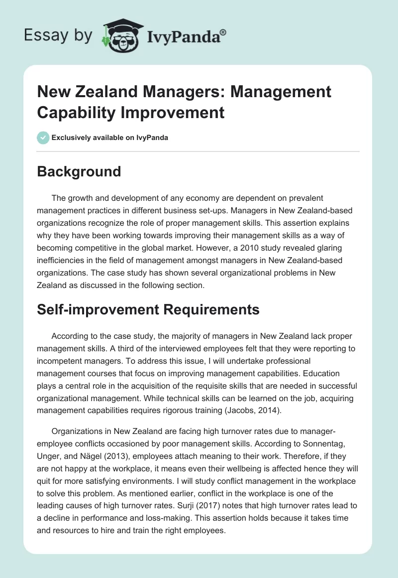 New Zealand Managers: Management Capability Improvement. Page 1