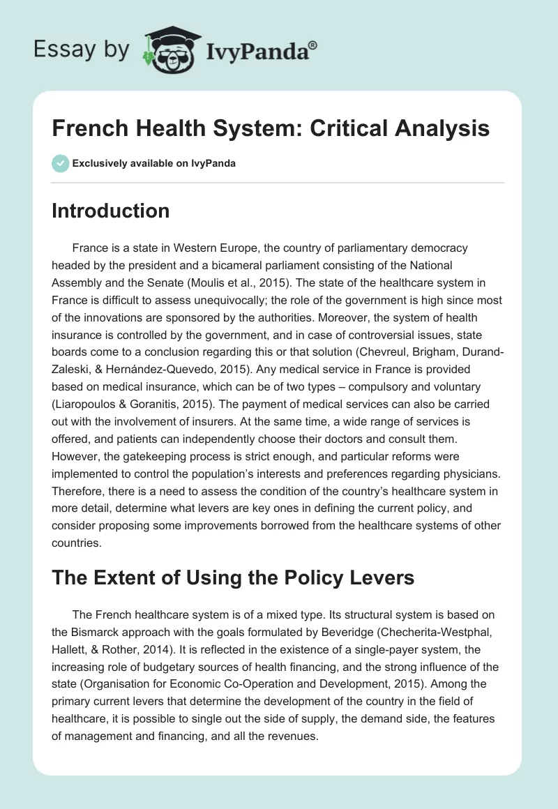 French Health System: Critical Analysis. Page 1