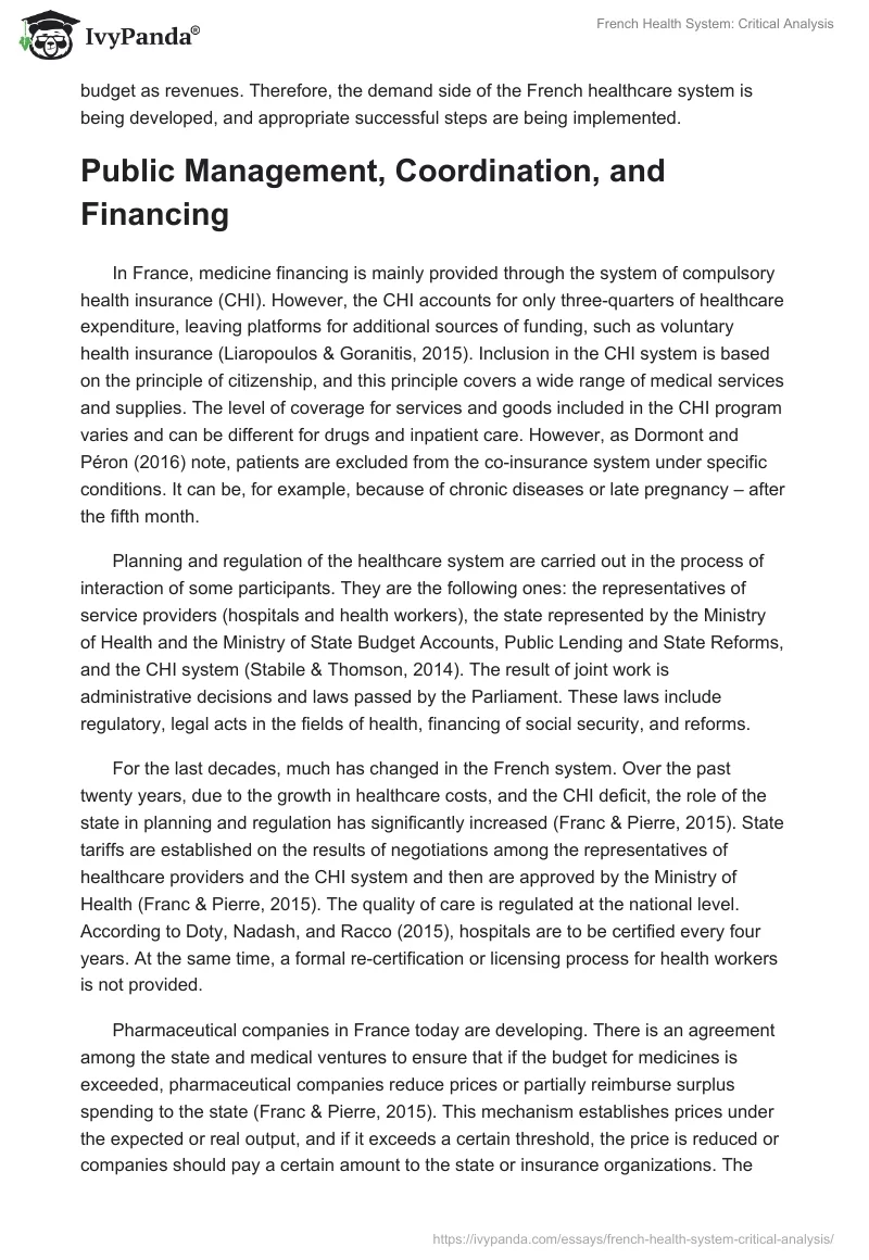 French Health System: Critical Analysis. Page 4