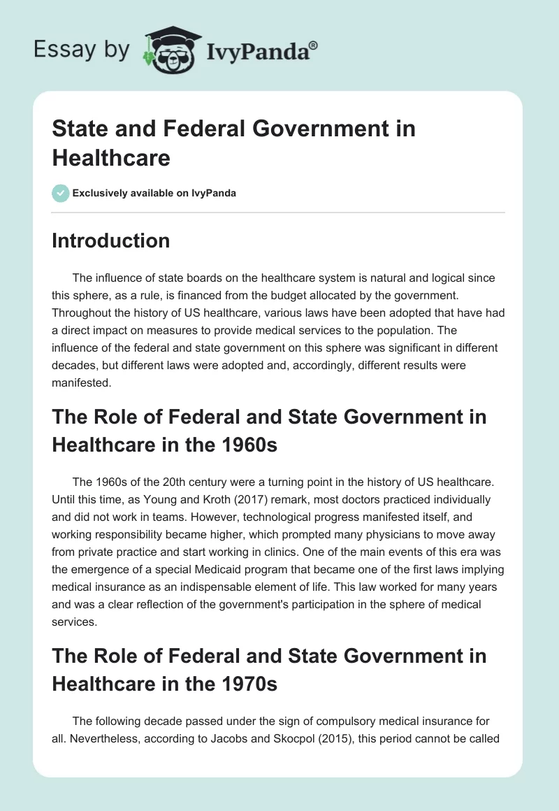 State and Federal Government in Healthcare. Page 1