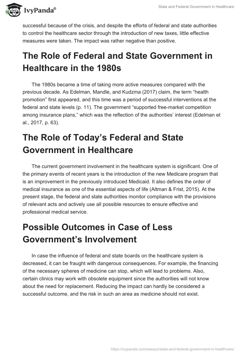 State and Federal Government in Healthcare. Page 2
