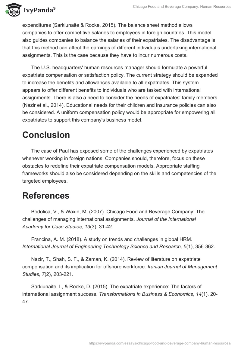 Chicago Food and Beverage Company: Human Resources. Page 3