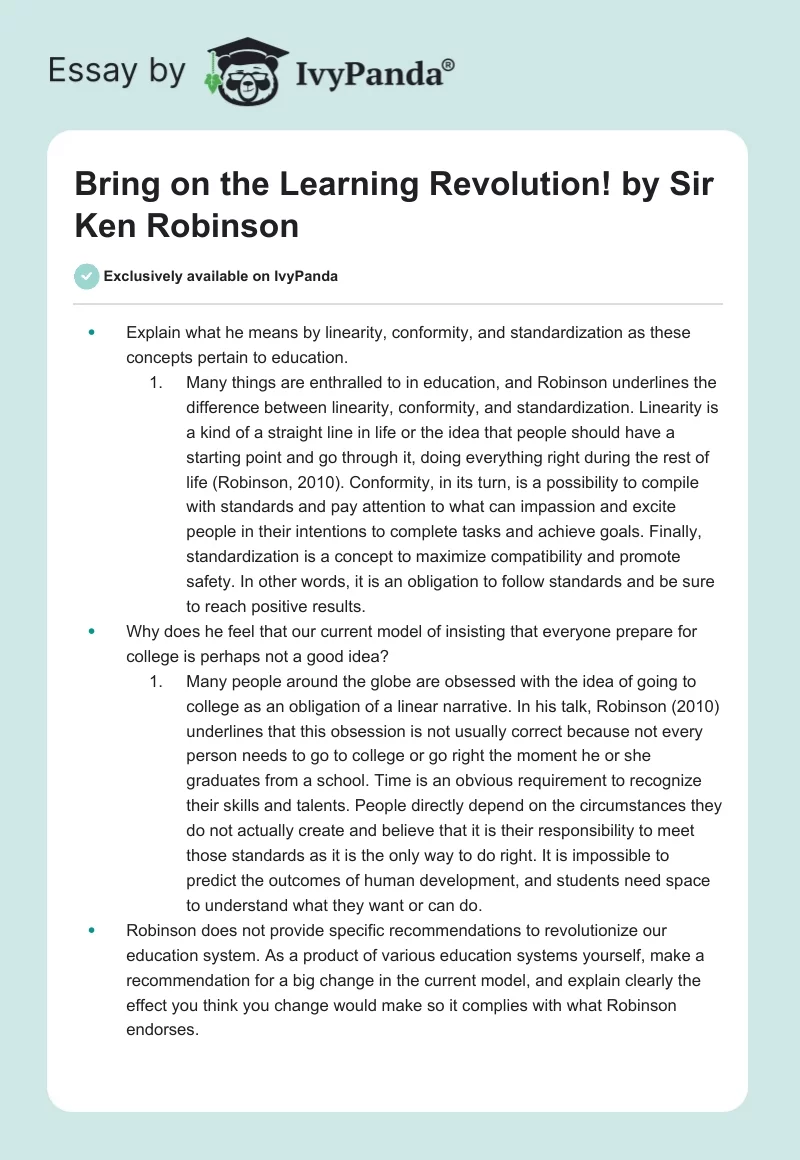 "Bring on the Learning Revolution!" by Sir Ken Robinson. Page 1
