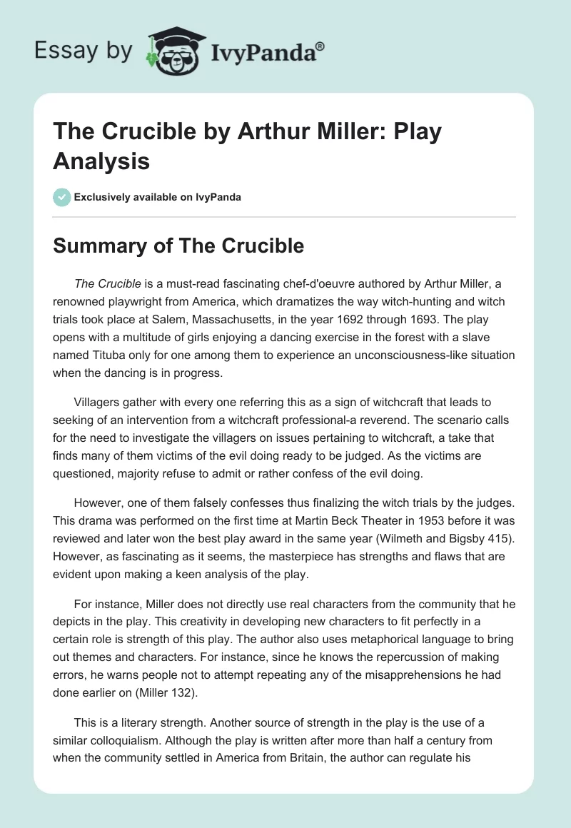 "The Crucible" by Arthur Miller: Play Analysis. Page 1
