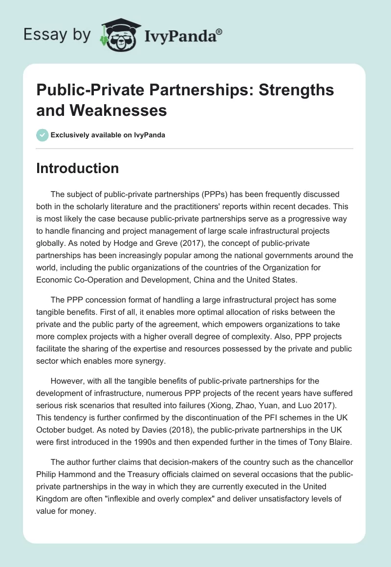 Public-Private Partnerships: Strengths and Weaknesses. Page 1