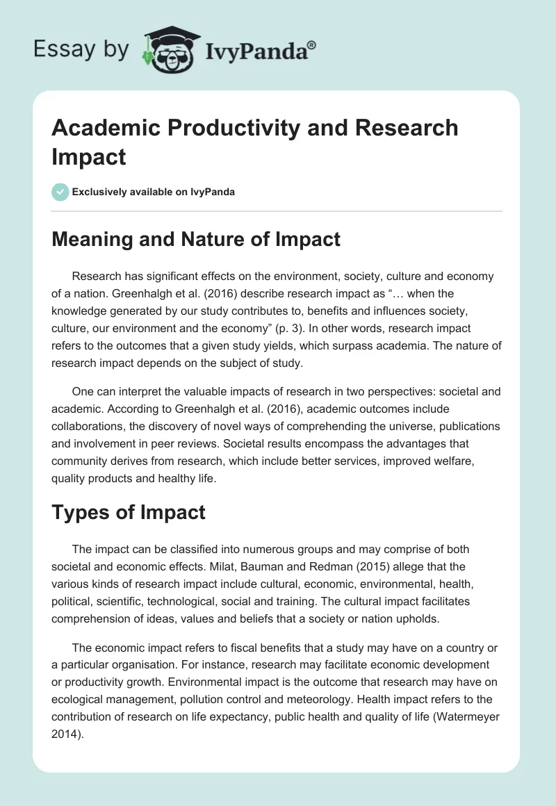Academic Productivity and Research Impact. Page 1