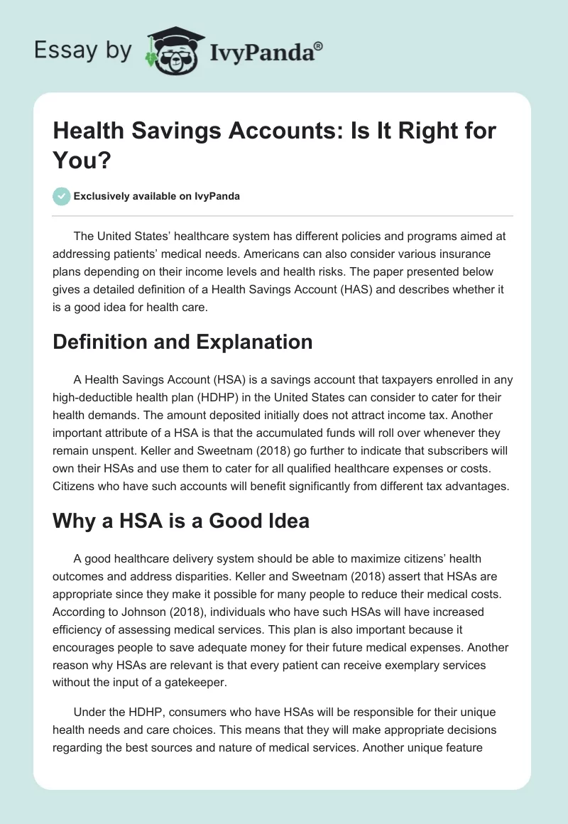 Health Savings Accounts: Is It Right for You?. Page 1