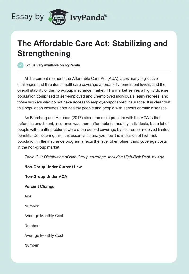 The Affordable Care Act: Stabilizing and Strengthening. Page 1