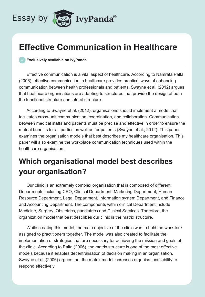 Effective Communication in Healthcare. Page 1