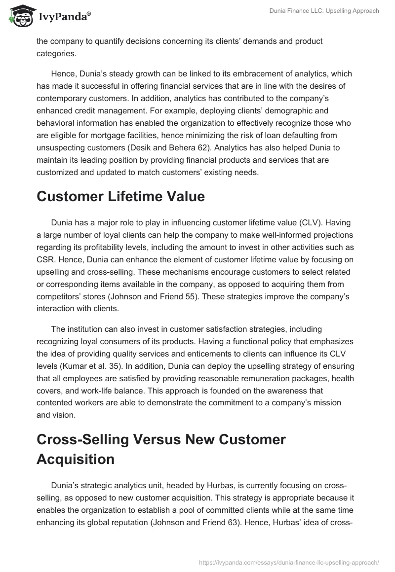 Dunia Finance LLC: Upselling Approach. Page 3