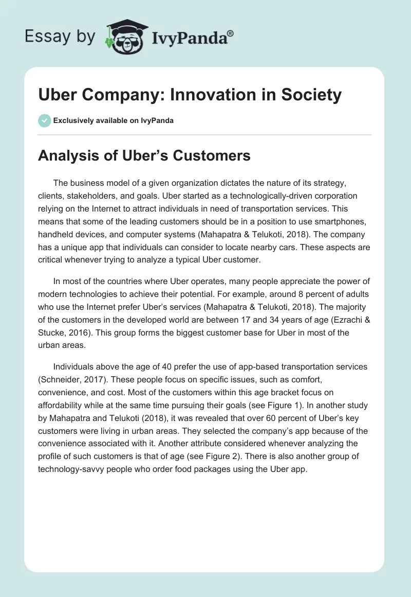 Uber Company: Innovation in Society. Page 1