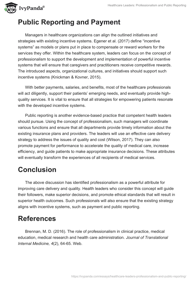 Healthcare Leaders: Professionalism and Public Reporting. Page 2