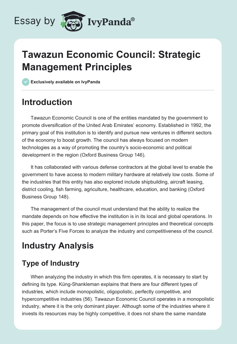 Tawazun Economic Council: Strategic Management Principles. Page 1