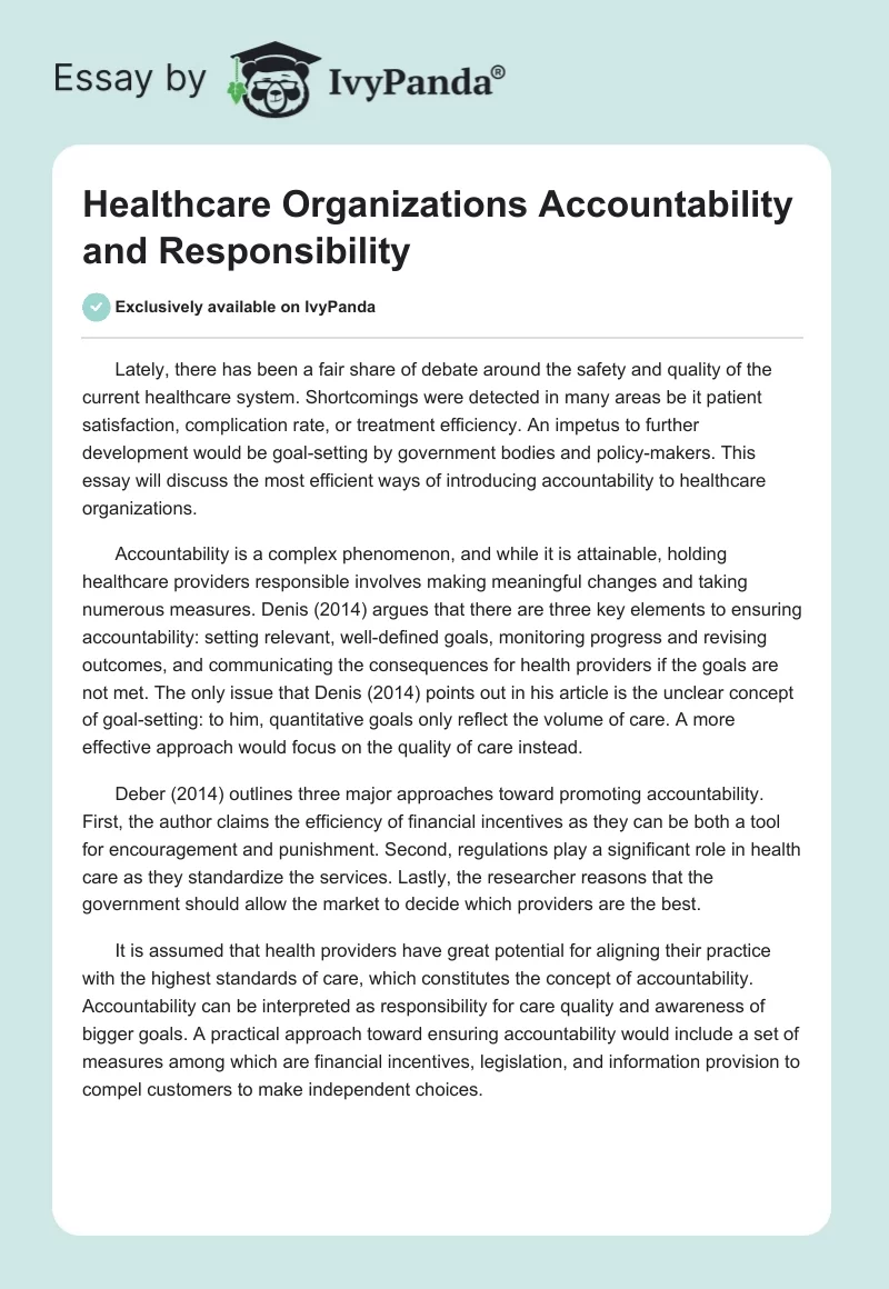 Healthcare Organizations Accountability and Responsibility. Page 1