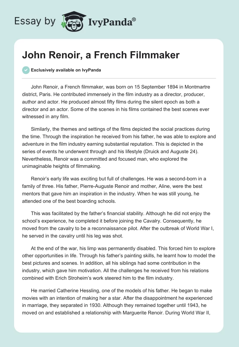 John Renoir, a French Filmmaker. Page 1