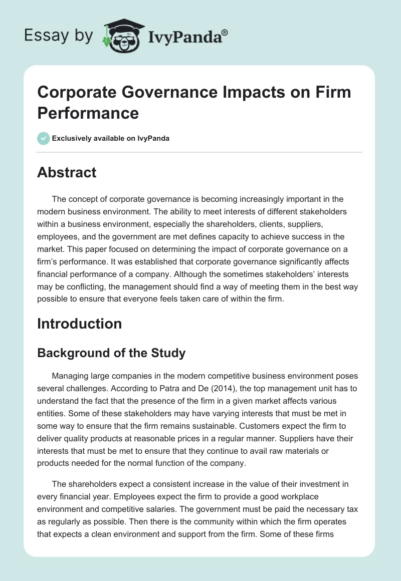 Effects of Corporate Governance on Firm Performance. Page 1
