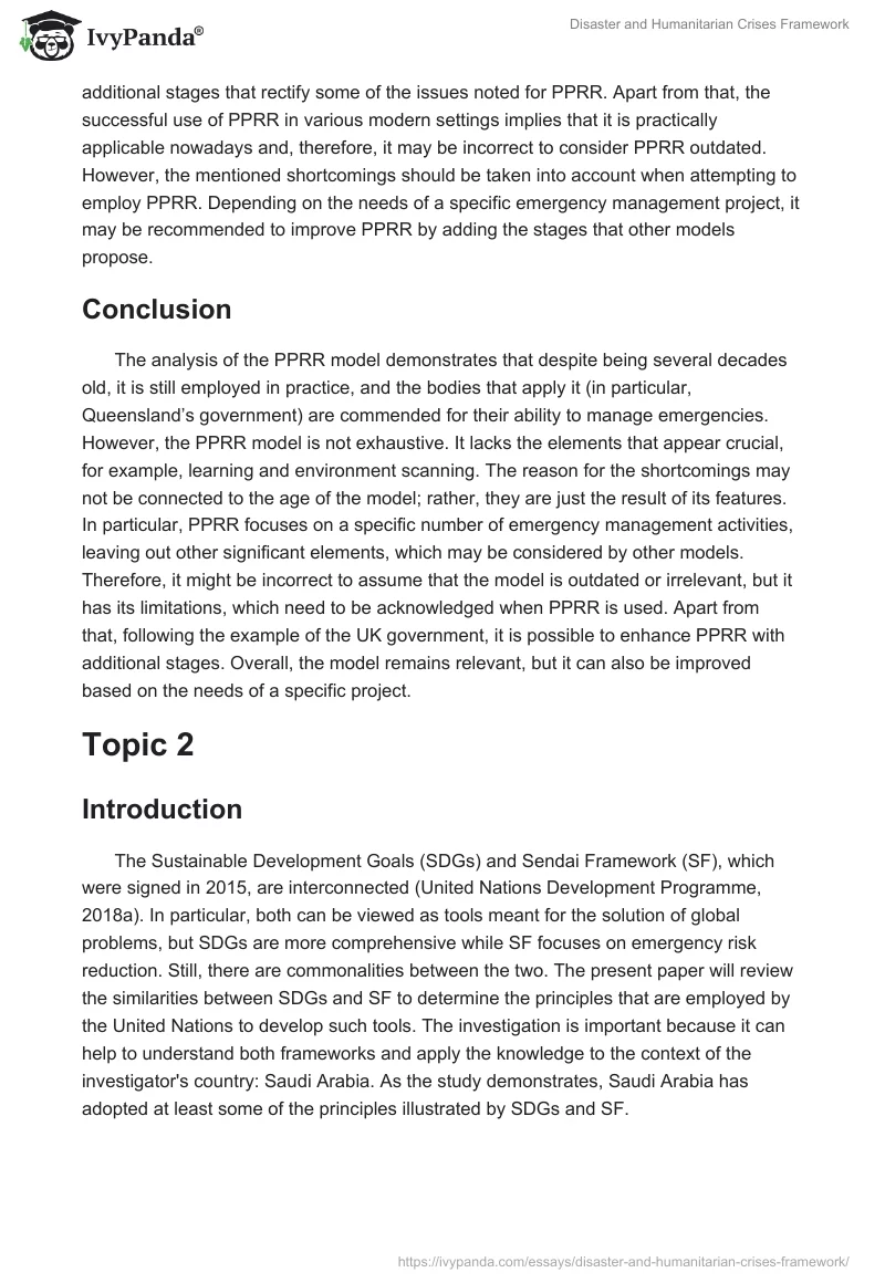 Disaster and Humanitarian Crises Framework. Page 3