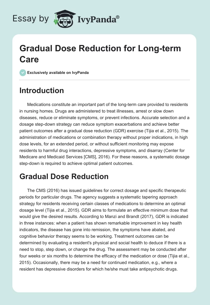 Gradual Dose Reduction for Long-term Care. Page 1