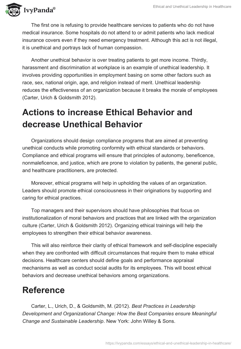 Ethical and Unethical Leadership in Healthcare. Page 2