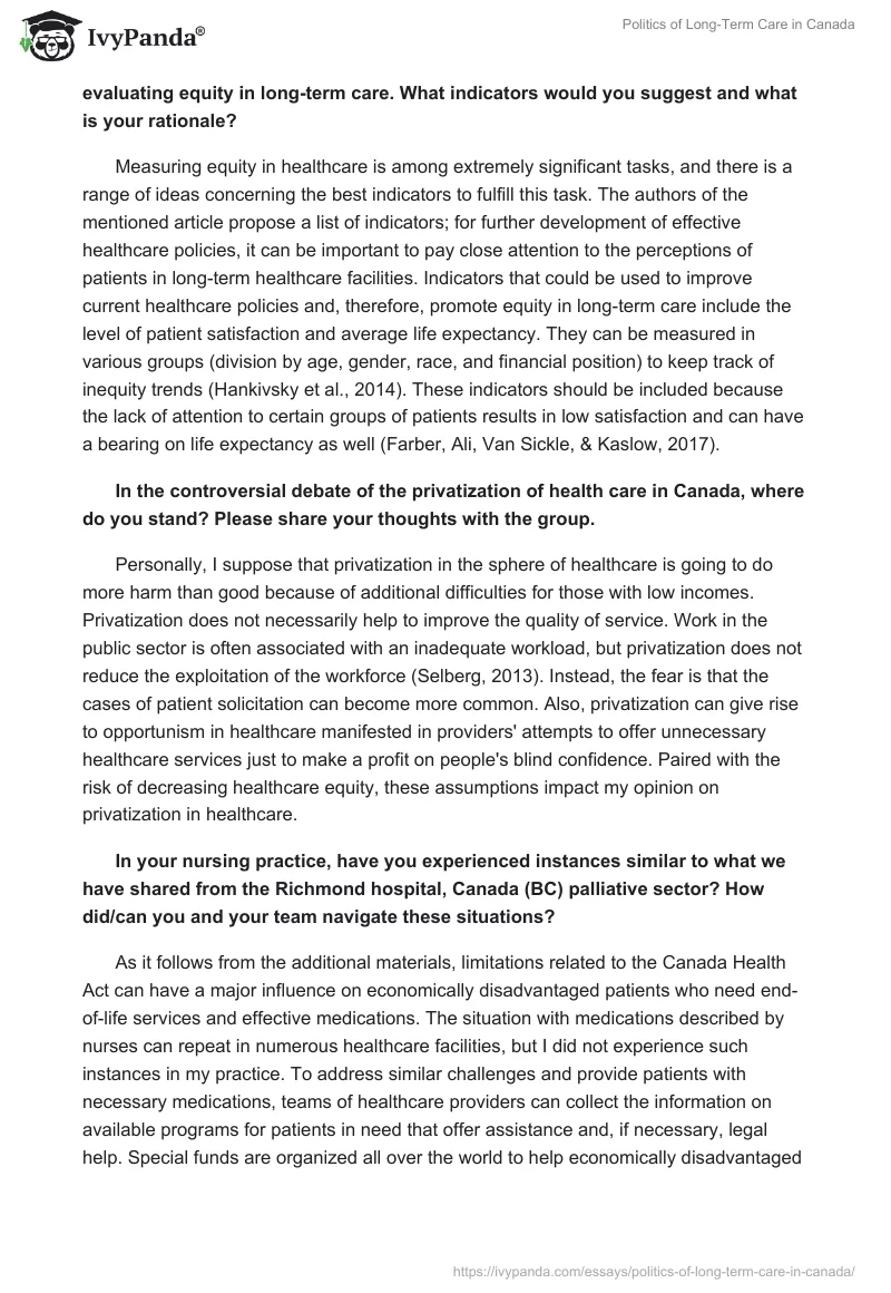 Politics of Long-Term Care in Canada. Page 2