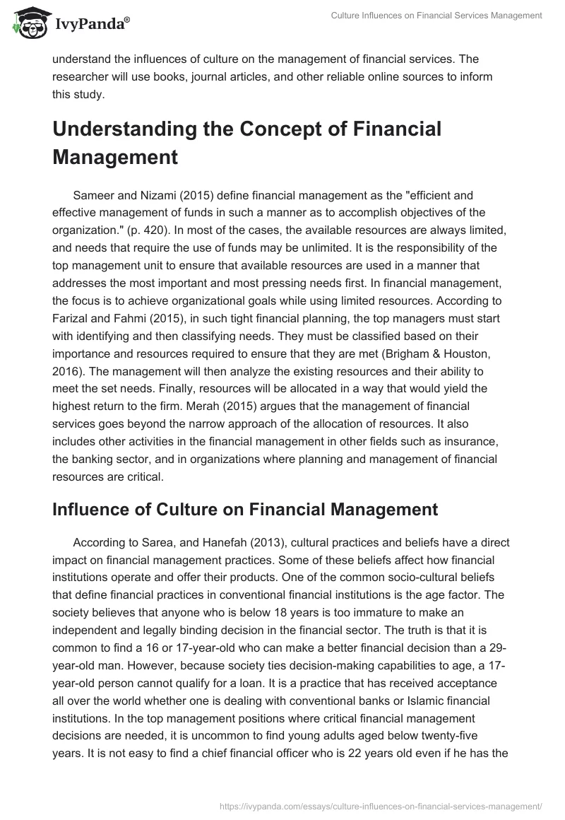 Culture Influences on Financial Services Management. Page 3