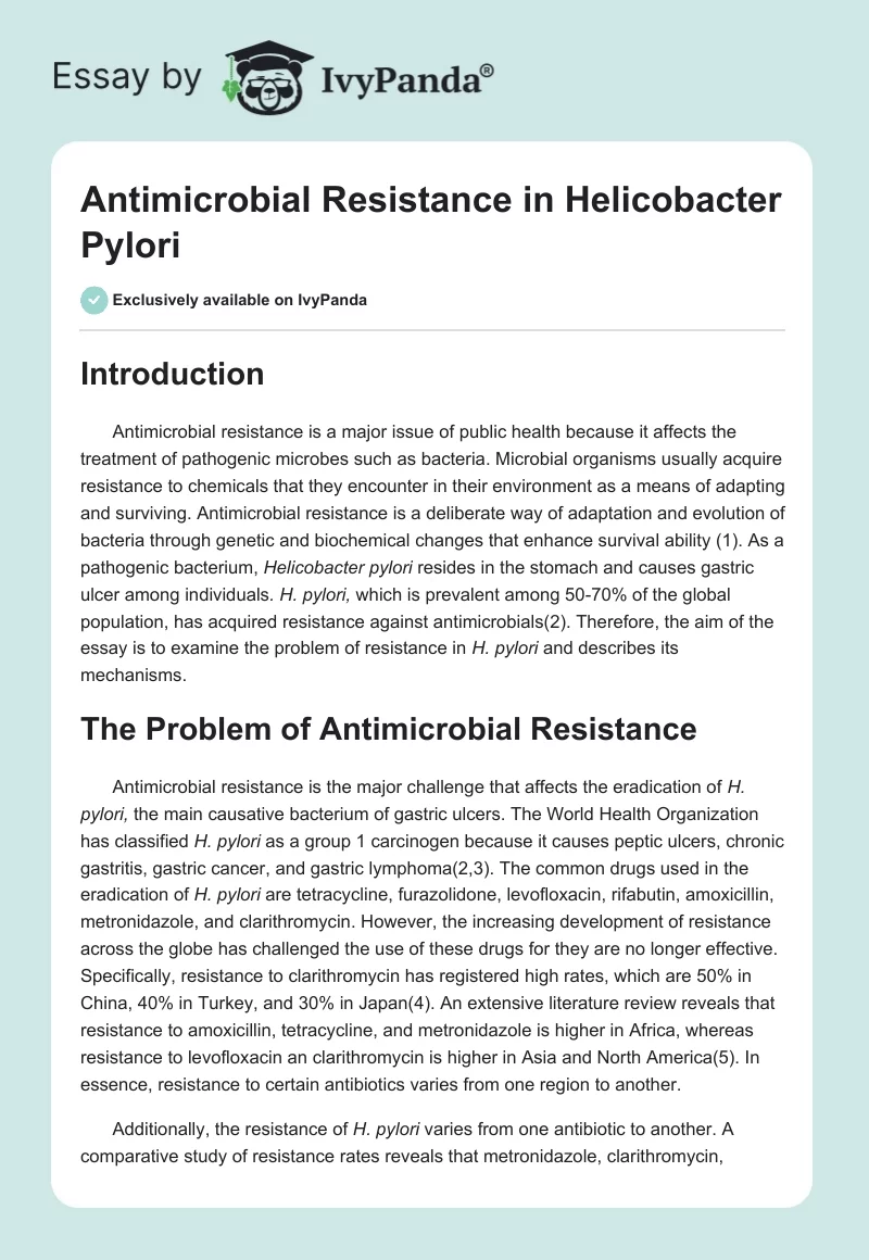 Antimicrobial Resistance in Helicobacter Pylori. Page 1
