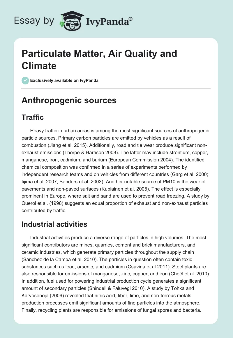 Particulate Matter, Air Quality and Climate. Page 1