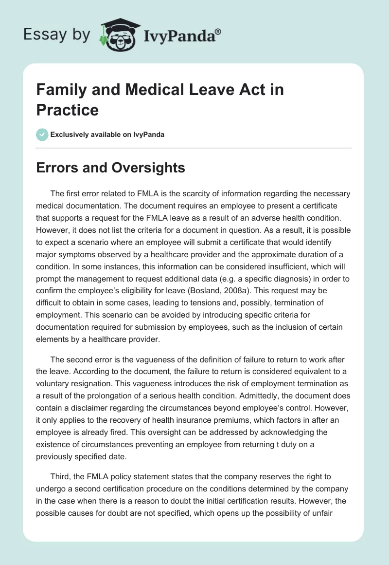 Family and Medical Leave Act in Practice. Page 1