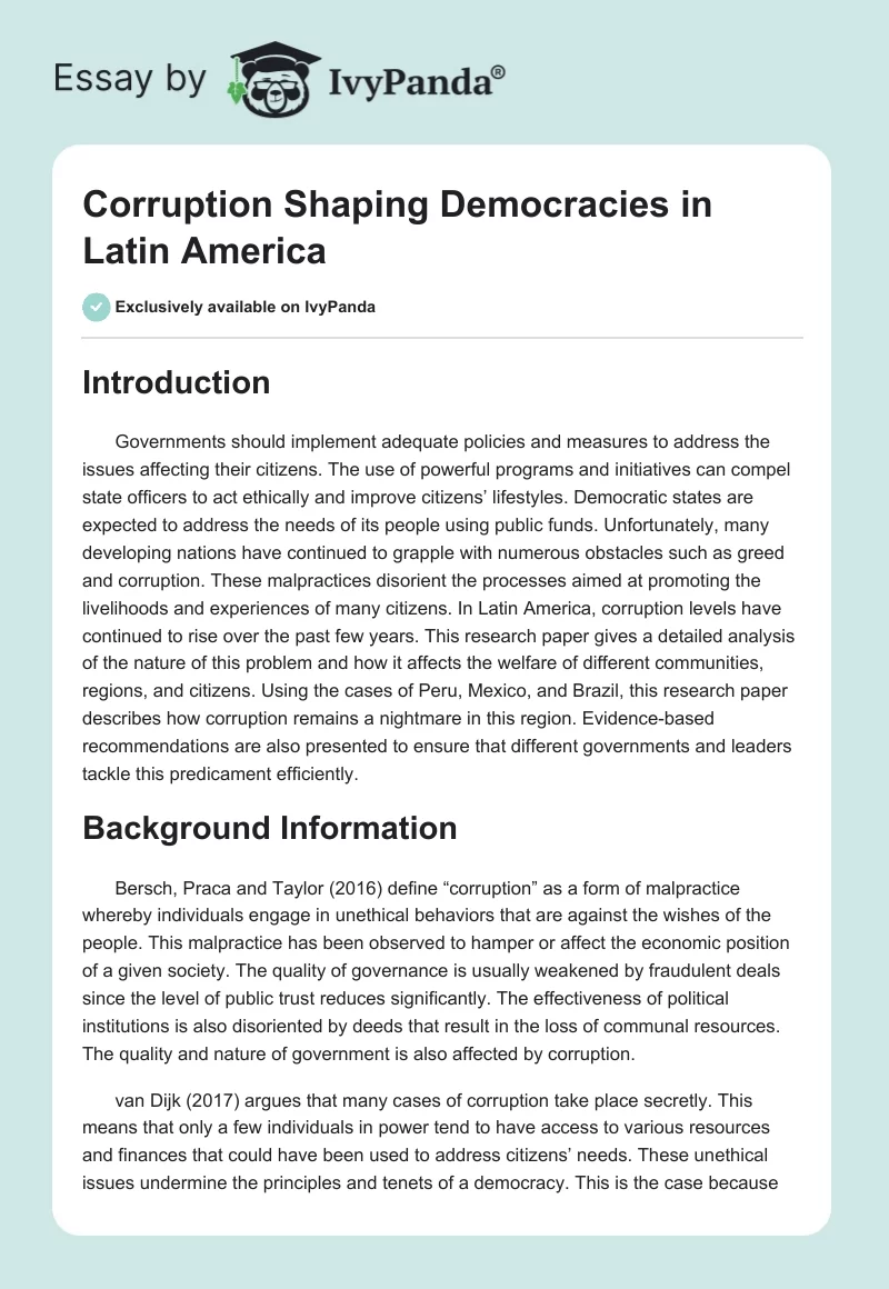 Corruption Shaping Democracies in Latin America. Page 1