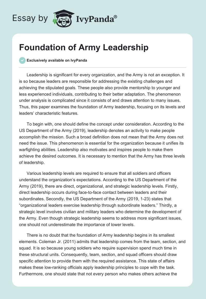 foundation of army leadership essay blc