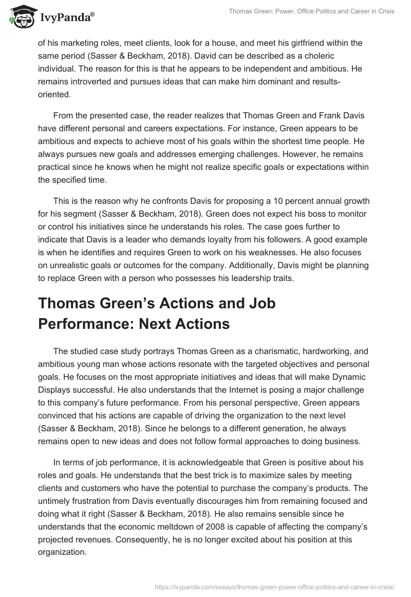 Thomas Green: Power, Office Politics and Career in Crisis. Page 2