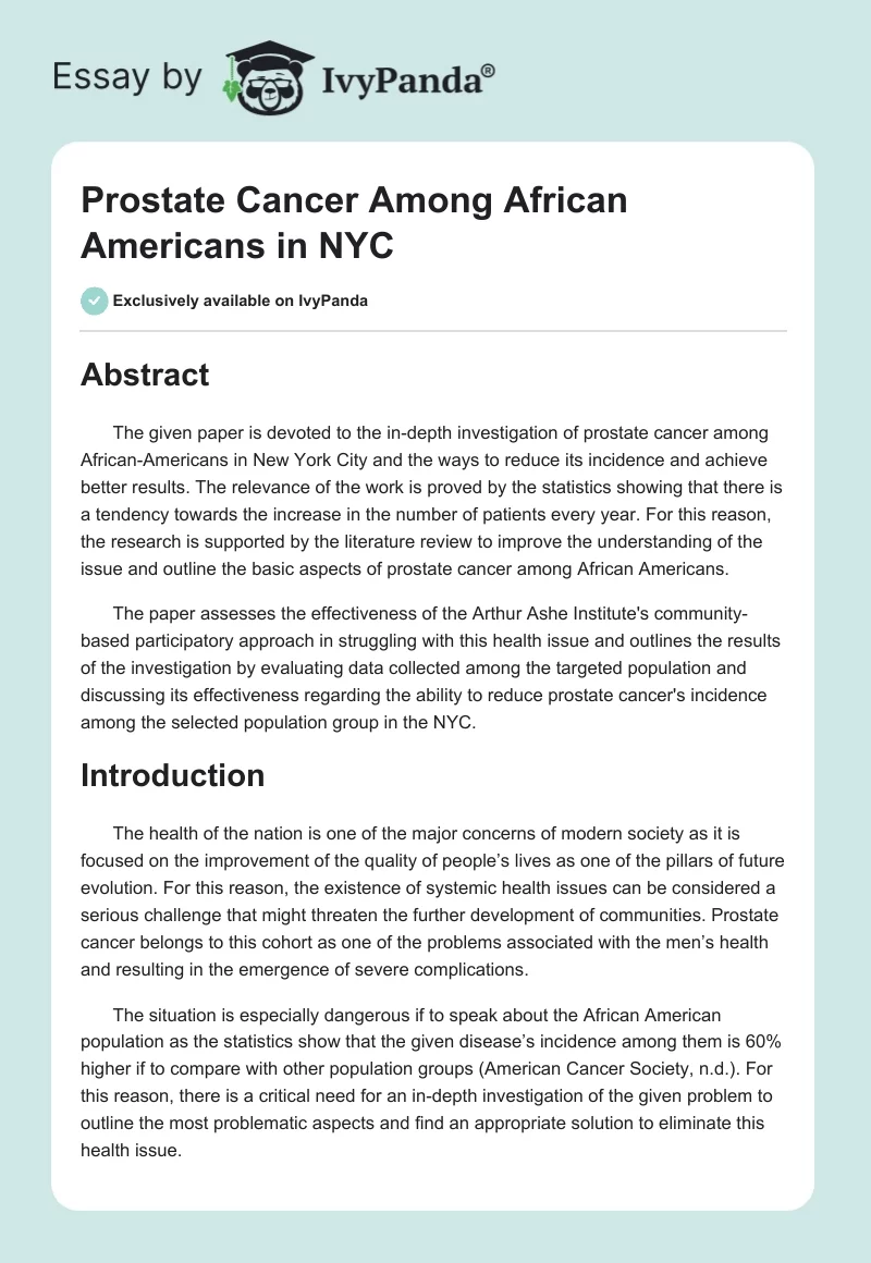 Prostate Cancer Among African Americans in NYC. Page 1