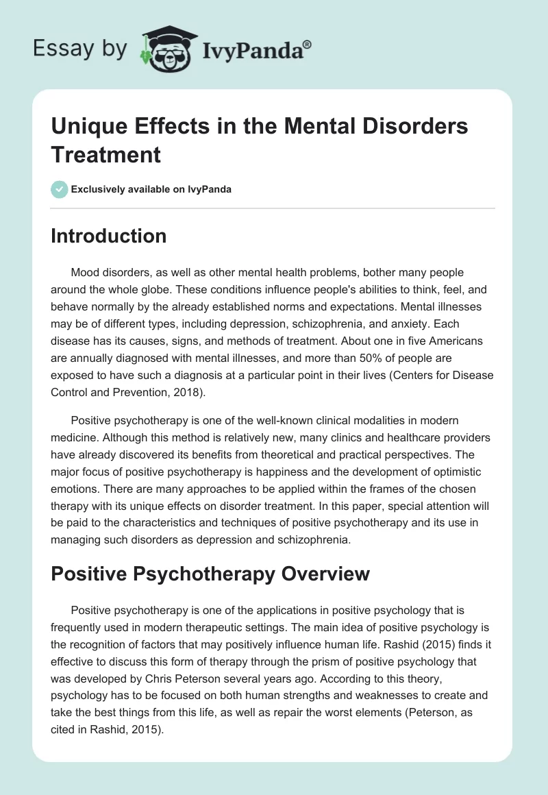 Unique Effects in the Mental Disorders Treatment. Page 1