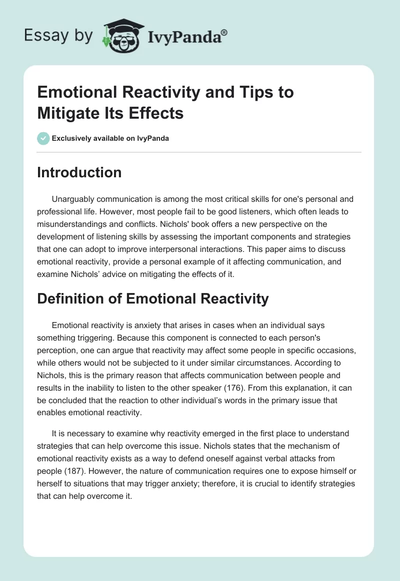 Emotional Reactivity and Tips to Mitigate Its Effects. Page 1