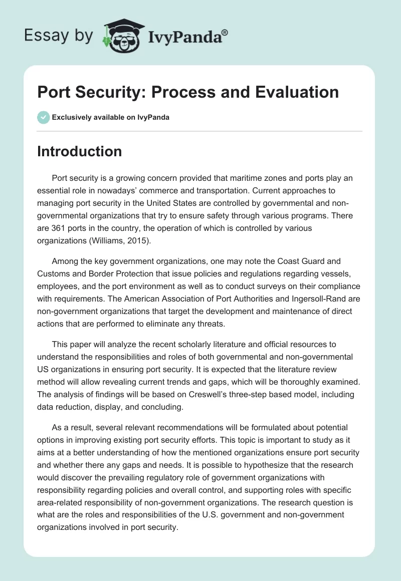 Port Security: Process and Evaluation. Page 1