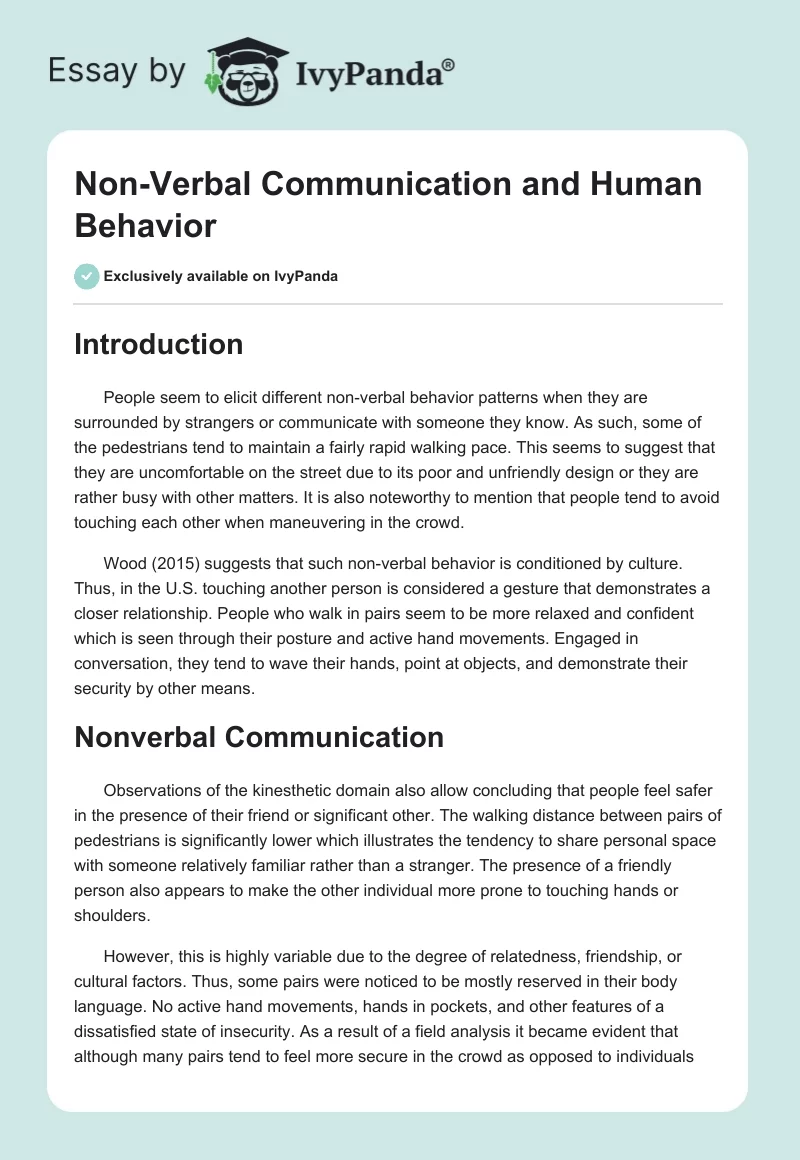 Non-Verbal Communication and Human Behavior. Page 1
