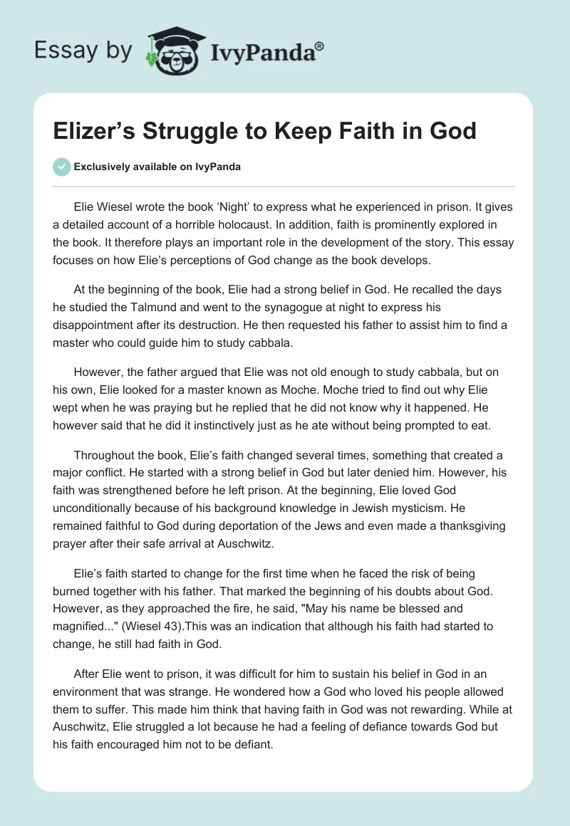 Elizer’s Struggle to Keep Faith in God. Page 1