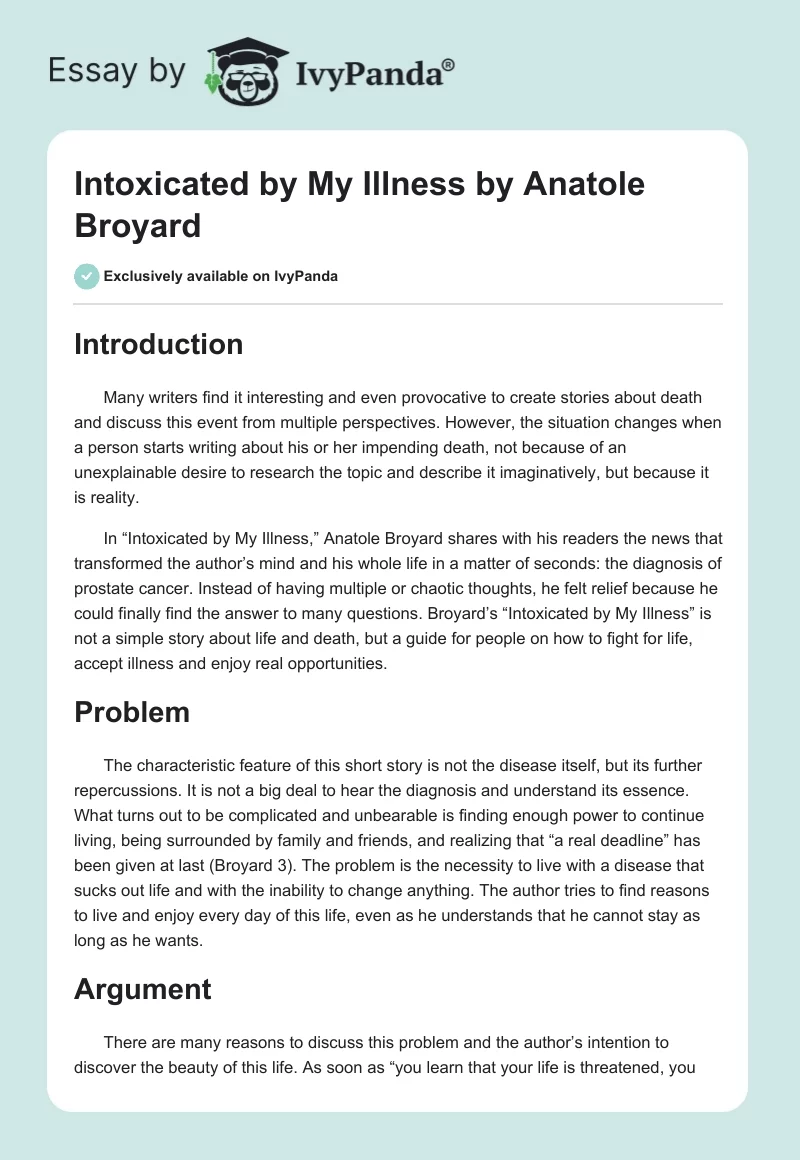 "Intoxicated by My Illness" by Anatole Broyard. Page 1